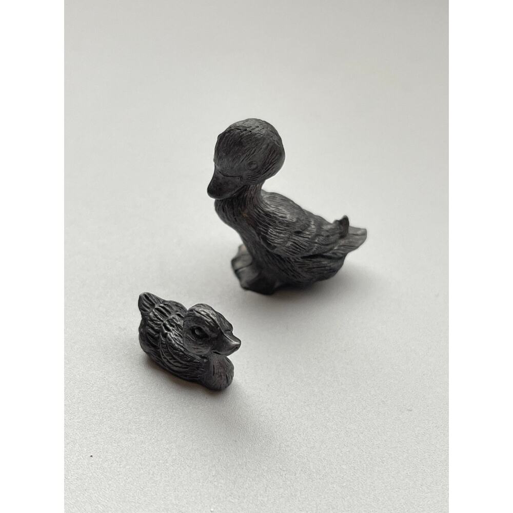 Duck Ducklings Animal Miniature Pewter Metal Art Figurine Vintage